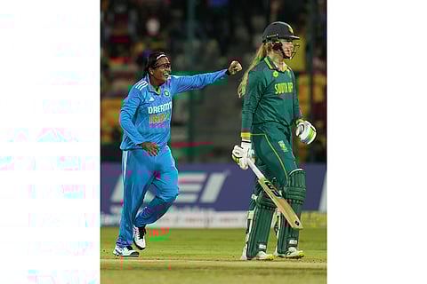 Asha Sobhana celebrates the Annerie Dercksen's wicket